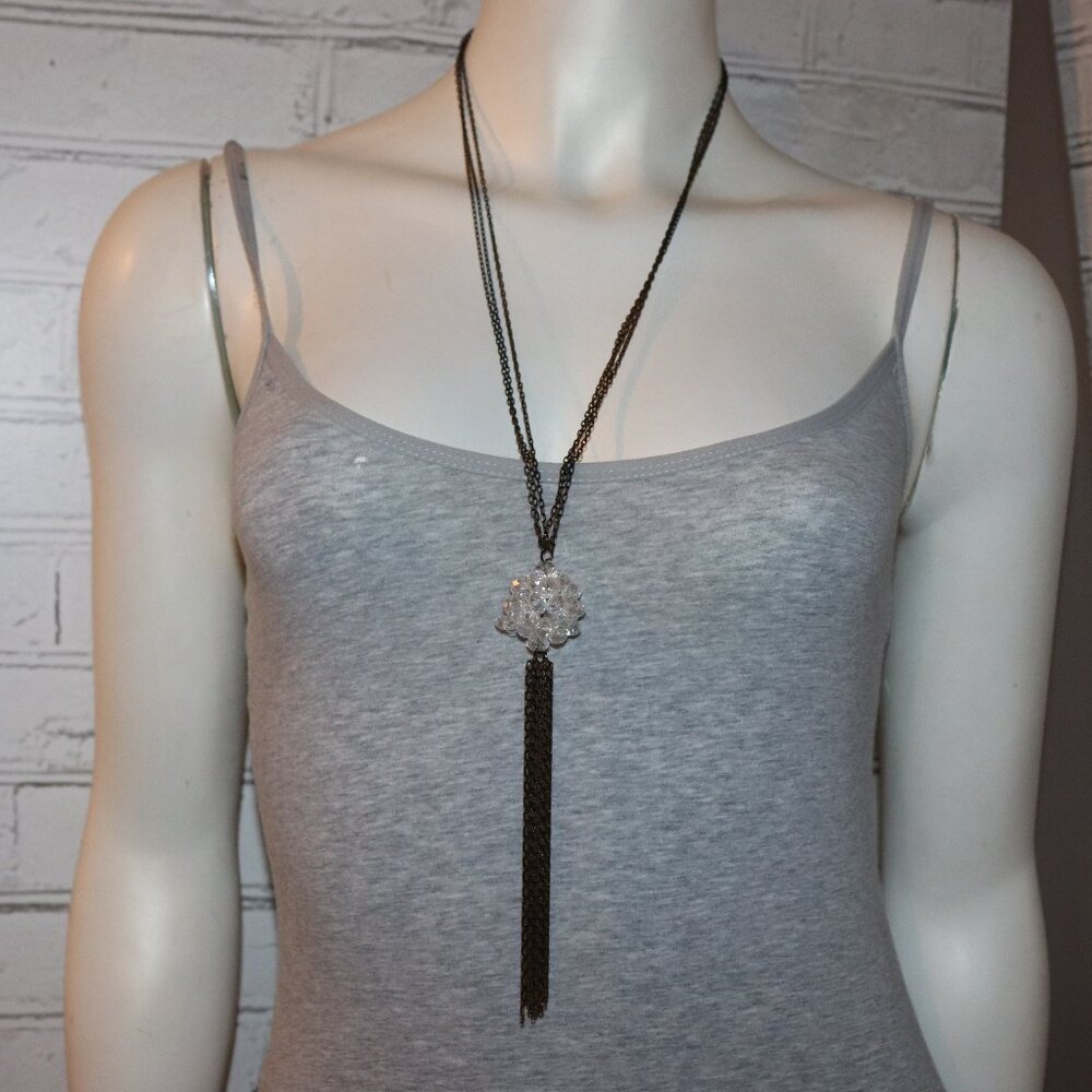 Beautiful rustic chain necklace with crystal knot ball 28"